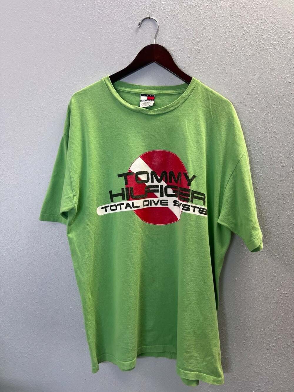 Vintage 90s Tommy Hilfiger Total Dive System T Shirt XL Made in USA Green 0573